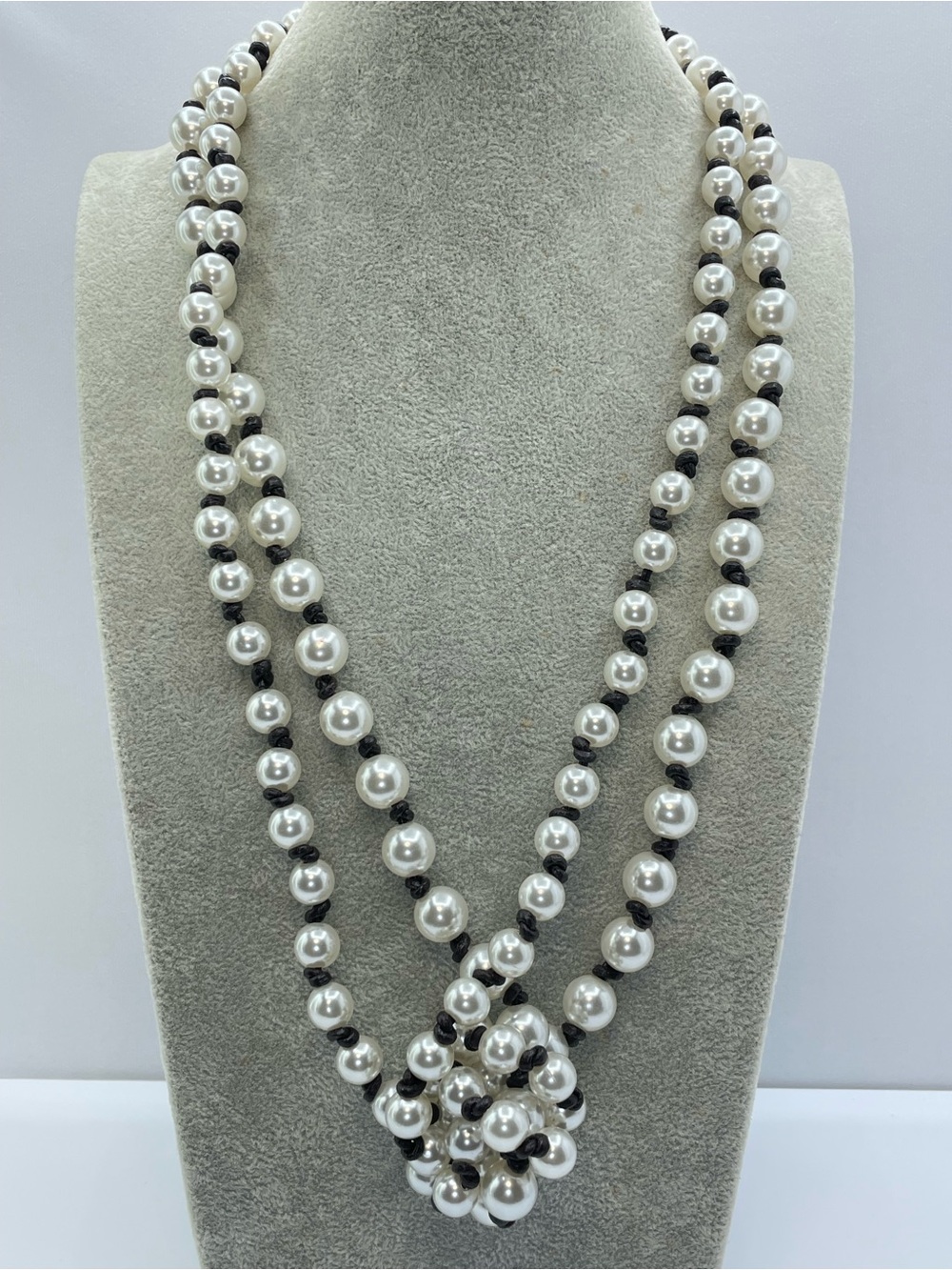Vintage Plunder Faux Pearl Corded Statement Necklace Long Layered
